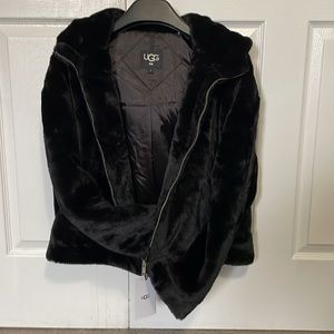UGG - Mandy Faux Fur Hoodie, size Large, Black